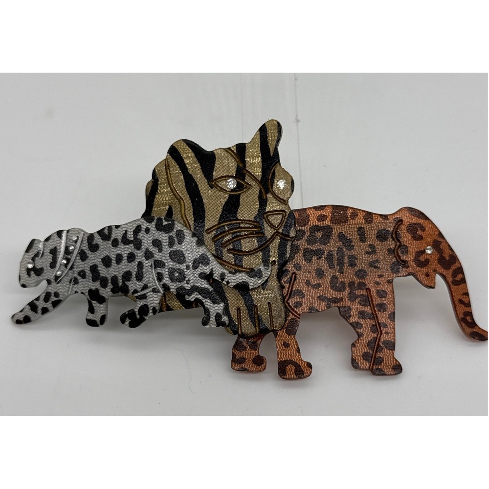 Vintage Style Safari Animal Hair Barrette Leopard Tiger Elephant Rhinestone 4.5"